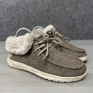 Hey Dude Britt Women Sz 6 Nut Brown Faux Fur Lined Ankle Booties Shoes